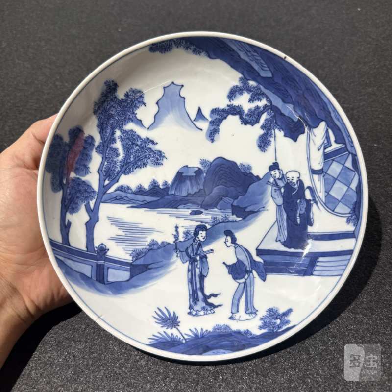 清早期 青花西厢记人物故事图盘 - 图2